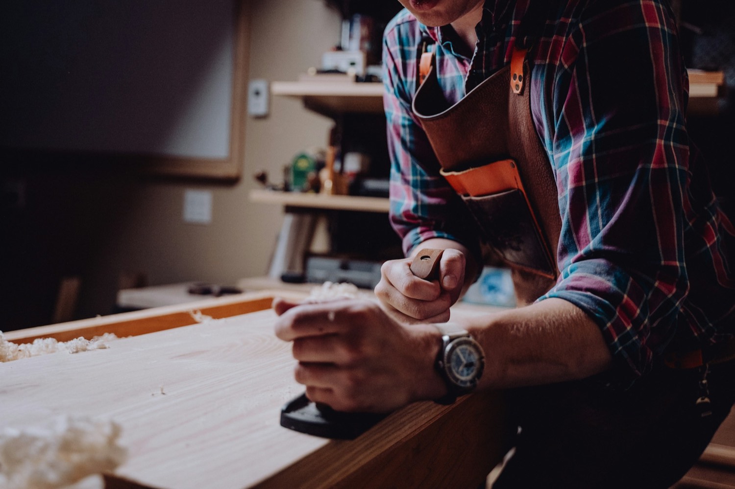 Working a piece of timber in the workshop
